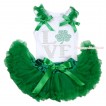 St Patrick's Day White Baby Pettitop Kelly Green Ruffles & Bows & Sparkle Rhinestone Love Clover Print & Kelly Green Newborn Pettiskirt NN248